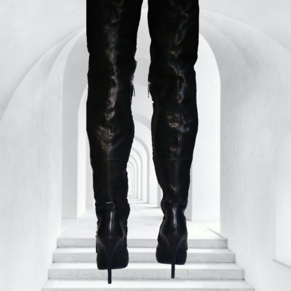 REPORT SIGNATURE 7 KANE BLACK LEATHER THIGH HIGH HEEL BOOTS womens - Picture 4 of 5